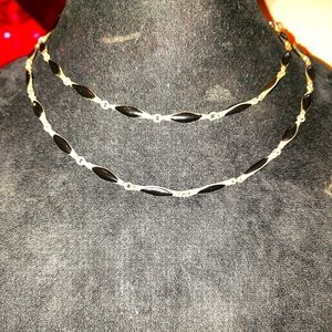 STUNNING VINTAGE 1940 BLACK ONYX & STERLING NECKLACE